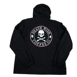 Death Wish Coffee Black 1/2 Zip Anorak Hooded Nylon Jacket Adult Size Large